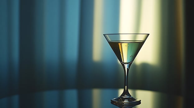 A Single Glass of Refreshing Drink Bathed in Soft Light. photo