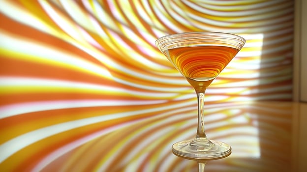 A Golden Liquid in a Martini Glass with Abstract Background. photo