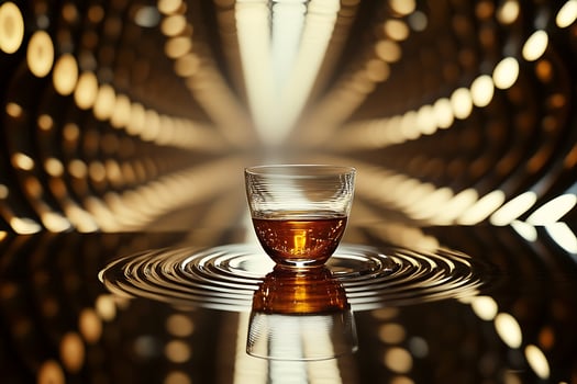 A Glass of Amber Liquid Reflecting Golden Lights in Ripples. photo