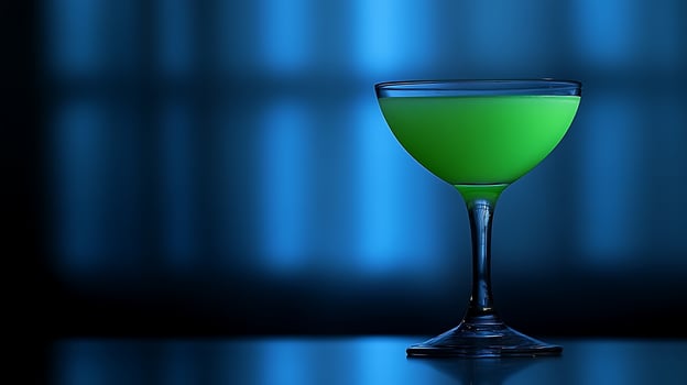 A Refreshing Green Cocktail in a Stylish Glass Against a Moody Blue Background. photo