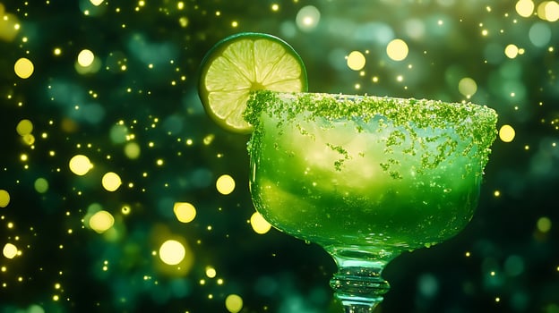 Refreshing Green Margarita Cocktail with Lime and Sparkle Lights. photo