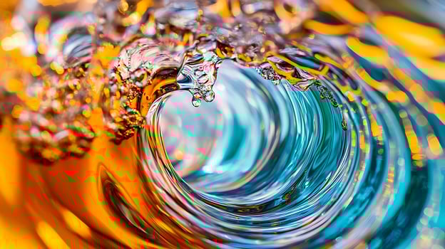 Abstract Flowing Water Droplets with Golden Light Reflections. photo