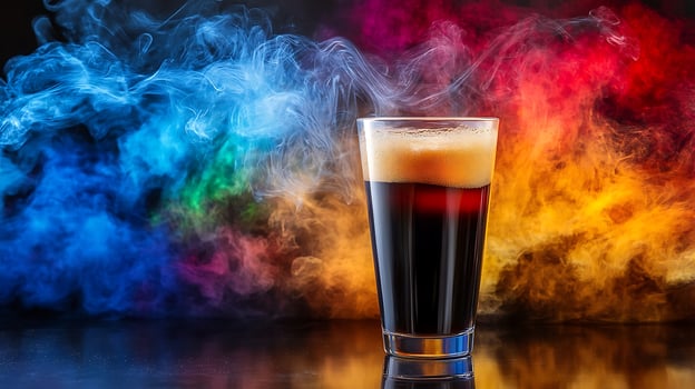 Dark Brew in Vibrant Swirling Colored Smoke. photo