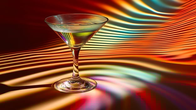Vibrant Martini Glass Captures Rainbow Swirls of Light. photo