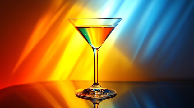 Vibrant Martini Glass with Colorful Light Streaks and Reflections. photo