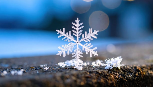 Delicate snowflake textured surface, showcasing intricate detail against serene blue bokeh background. Capturing magical essence of winter and beauty of nature frosty art, evoking sense of wonder photo