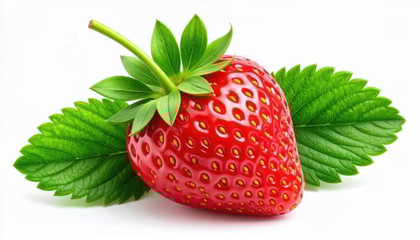 A strawberry with leaves on it photo