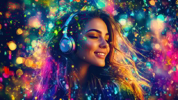 Vibrant Woman with Headphones photo
