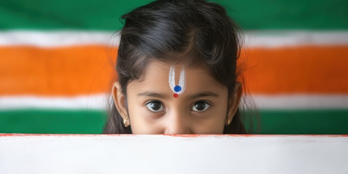 Indian girl with indian flag background photo