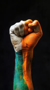 A fist with the colors of the irish flag painted on it photo