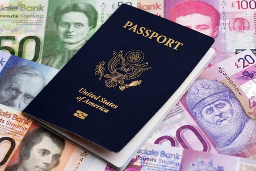 American Passport on Scottish money - Pound photo