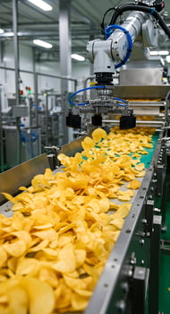 A robot is moving chips on a conveyor belt photo