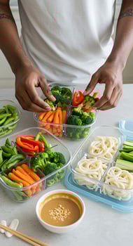 A man is preparing food in a container photo