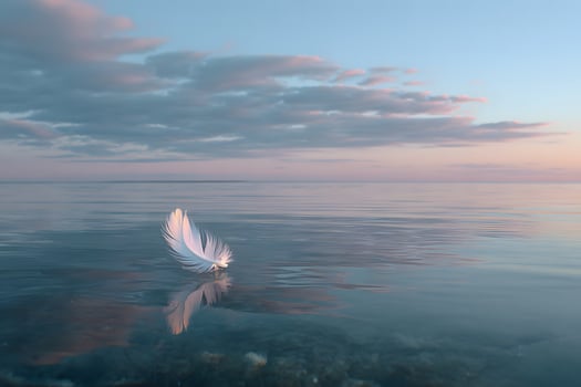 Feather floating on calm water photo