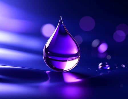 A purple drop of water on a blue background photo
