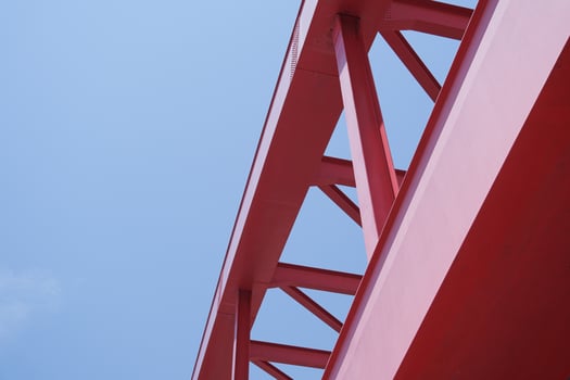 red bridge on blue sky background in Kobe, Japan photo