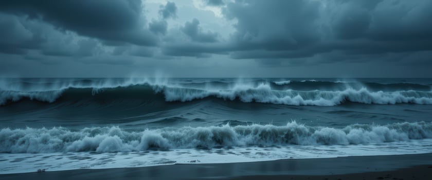 A stormy ocean with waves crashing against the shore photo