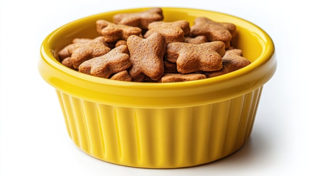 A yellow bowl filled with dog treats photo