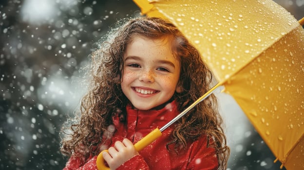 Young Girl Holding Umbrella in Snow photo