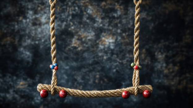 A rope swing with red and blue beads photo