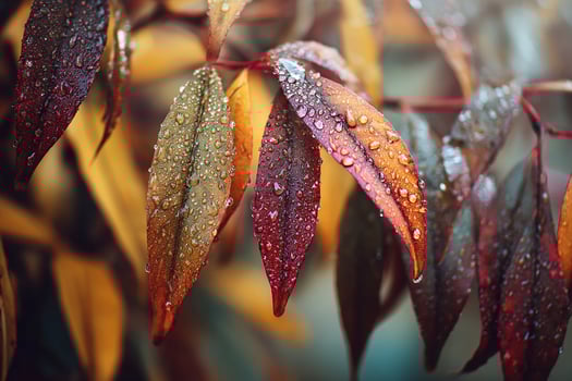Realistic close up of tree leaves with vivid autumn colors captured in soft natural lighting photo