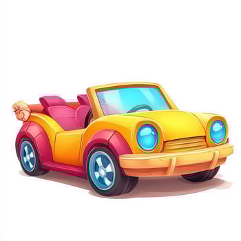 Cartoon car with a dog on the back, isolated on white background photo