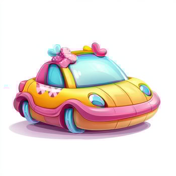 Cartoon car with pink and yellow wheels photo
