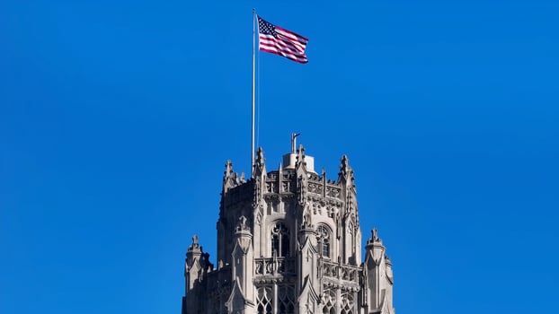 Outside American Flag at Chicago in Illinois United States . Beautiful Scenery. photo