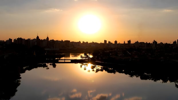 Above view of Sunset Lake at Sao Jose do Rio Preto Sao Paulo in Brazil. Beautiful Cinematic. photo