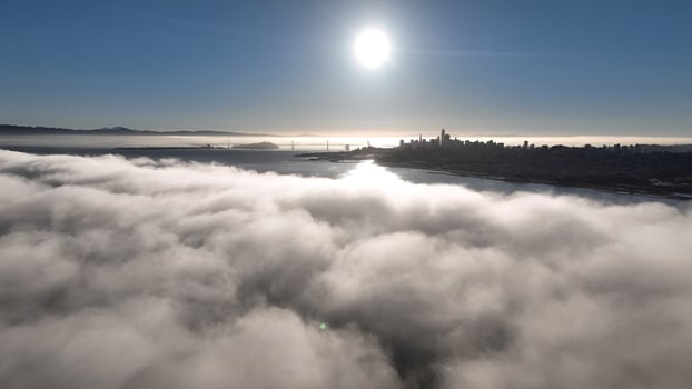 High Angle of Sun Over Water in San Francisco California in United States . Stunning Background. photo