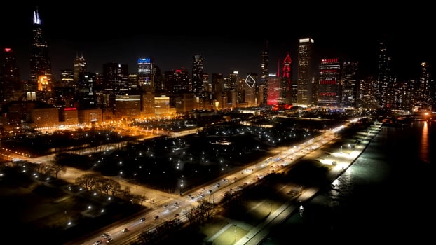Famous Downtown Chicago at Chicago Illinois in United States. Stunning Scenery. photo