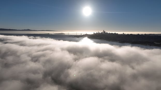 Scenic Foggy Morning in San Francisco California in United States. Amazing Background. photo