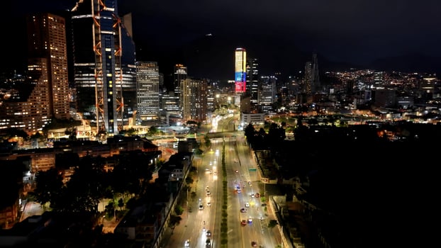 Awesome Colpatria Tower at Bogota District Capital in Colombia. Beautiful Scenery. photo
