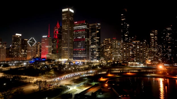 Awe Chicago Skyline in Chicago Illinois United States. Beauty Cinematic. photo