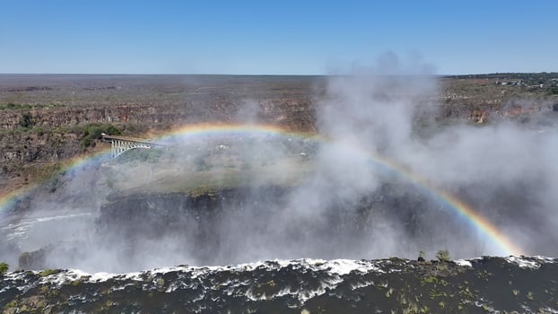 Aerial View of Colorful Rainbow at Livingstone in Northern Rhodesia Zambia. Beautiful Background. photo