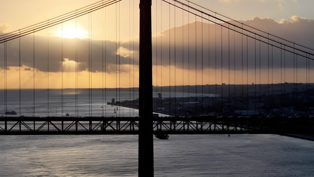 Aerial View of 25 of April Bridge in Lisbon Lisbon District in Portugal.. Famous Landscape. photo