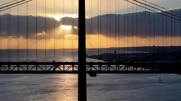 Scenic 25th April Bridge at Lisbon District of Lisbon in Portugal. Beauty Background. photo