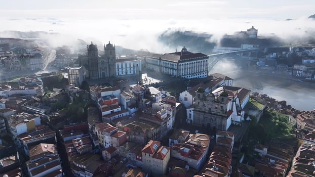 Famous Se do Porto Church at Porto in Porto District Portugal. Amazing Cinematic. photo