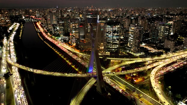 Above view of Time Lapse City at Night Skyline Sao Paulo Brazil . Amazing Scenery. photo