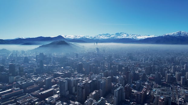 Aerial Landscape of Foggy Landscape at Santiago Metropolitan Region Chile.. Awesome Scene. photo