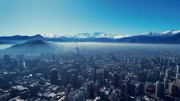 High Angle of Fog Morning at Santiago in Metropolitan Region Chile. Beautiful Scenery. photo