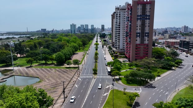 Aerial Landscape of City Traffic in Porto Alegre Rio Grande do Sul in Brazil. Awesome Scene. photo