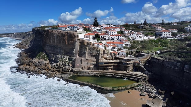 Scenic azenhas do mar beach in Sintra District of Lisbon in Portugal. Beauty Scenery. photo