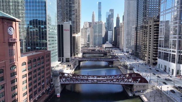 Famous Chicago Riverwalk at Chicago in Illinois United States.. Beauty Scenery. photo