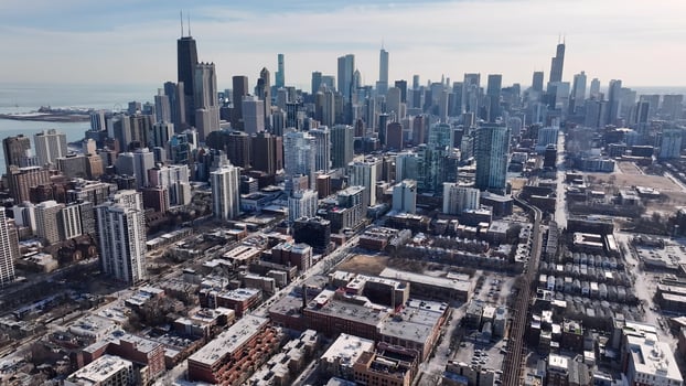 High Angle of Downtown Chicago at Chicago in Illinois United States . Amazing Background. photo