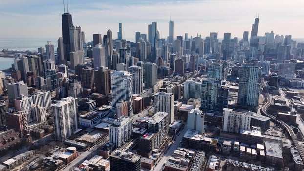 High Angle of Chicago Skyline at Chicago Illinois in United States . Stunning Scenery. photo