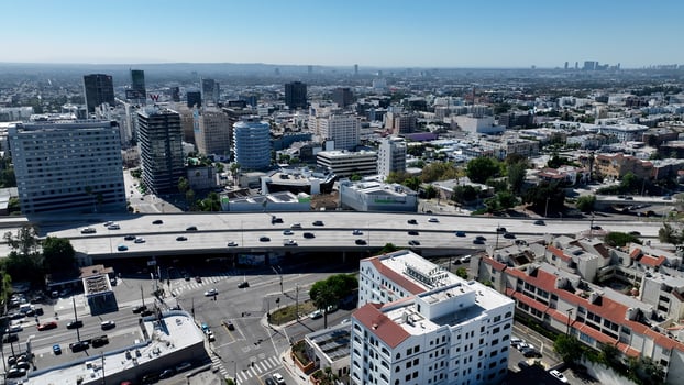 Aerial City Skyline in Los Angeles California in United States. Beauty Scenery. photo