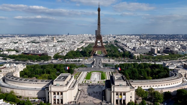 Above Eiffel Tower in Paris Island of France France . Beauty Background. photo