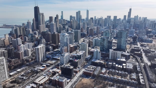 Exterior Chicago Skyline in Chicago Illinois in United States . Beauty Scenery. photo