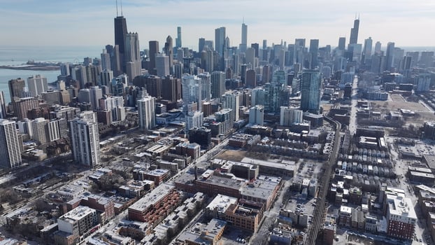 Above Downtown Chicago at Chicago Illinois in United States . Beautiful Scene. photo